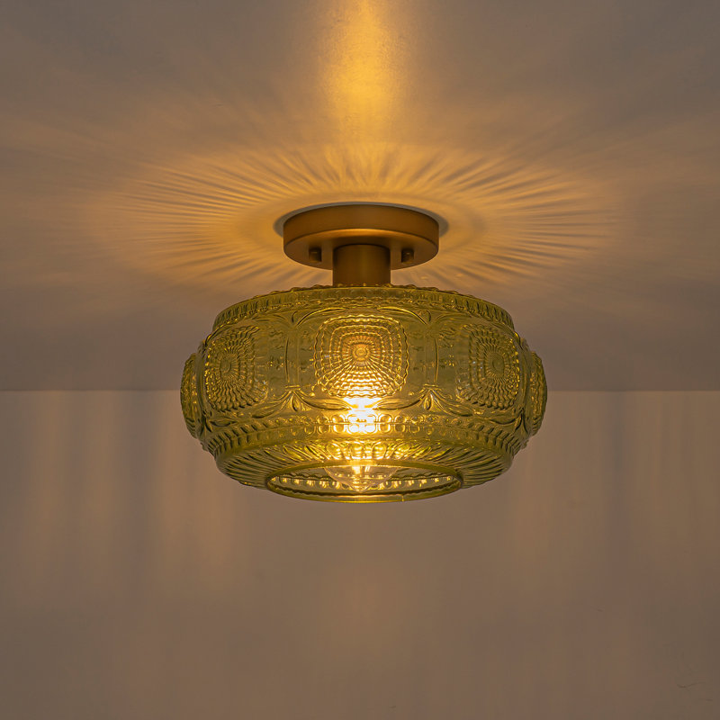 1-Light Green Glass Semi-Flush Mount Ceiling Light