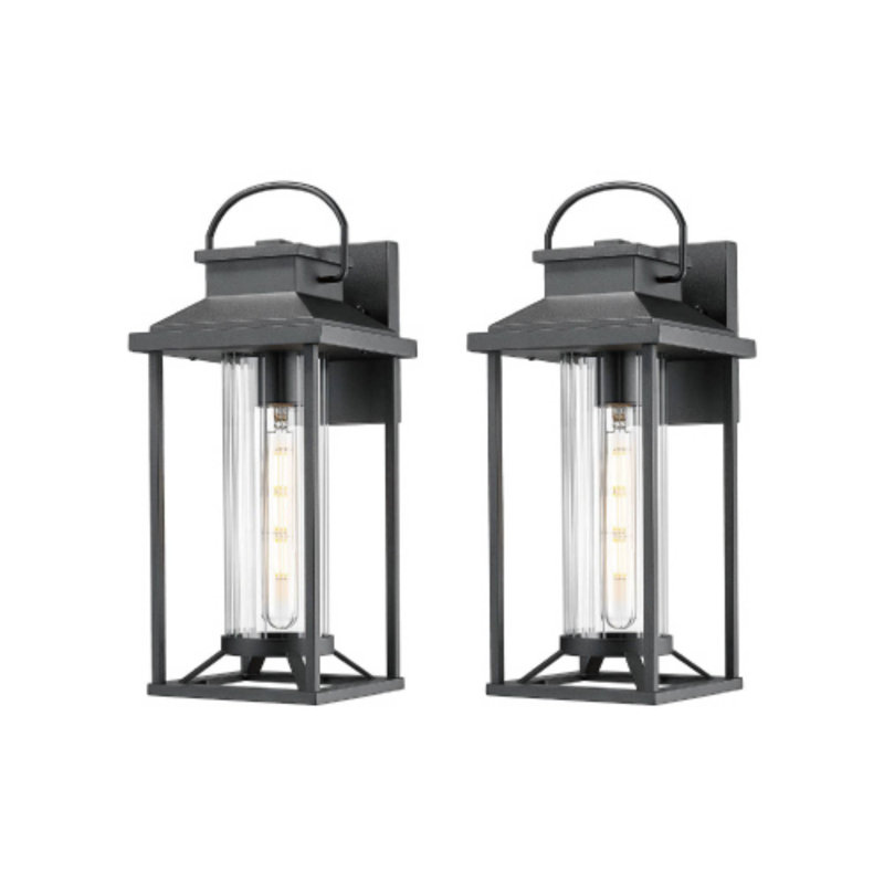 Paquet de 2 lanternes d'extérieur modernes pour porche, luminaire texturé noir antirouille pour garage
