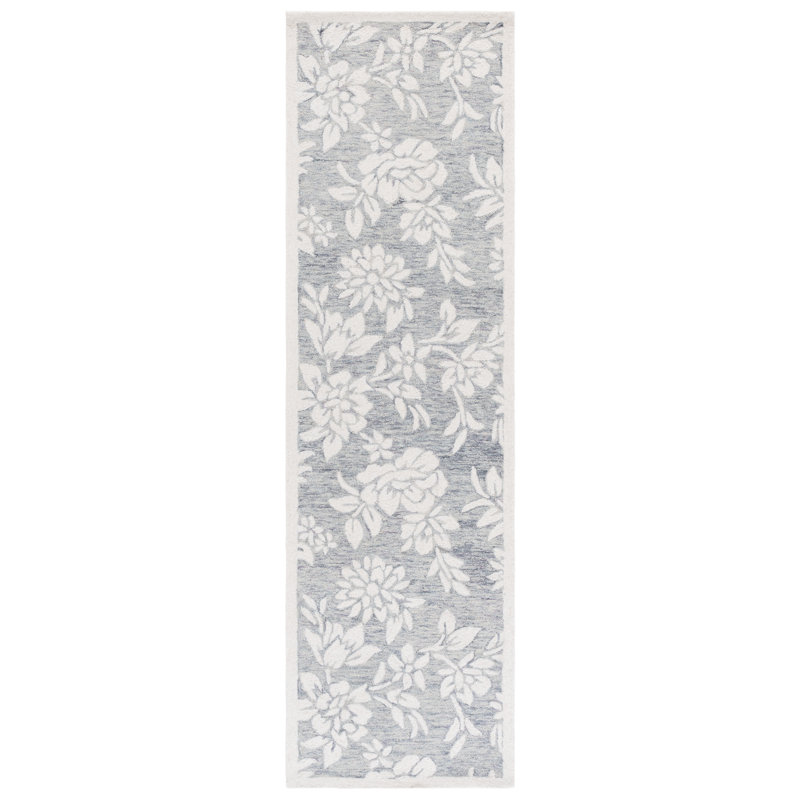Jardin 758 Hand Tufted Wool/Cotton Floral Rug in Gray/Ivory, Runner 2'3" x 8'
