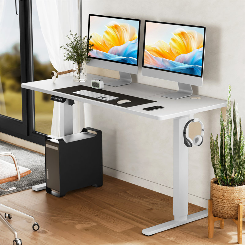 Standing Desk Adjustable Height 63 X 24 Inch Electric Computer Stand Up Desk With 3 Memory Presets, White