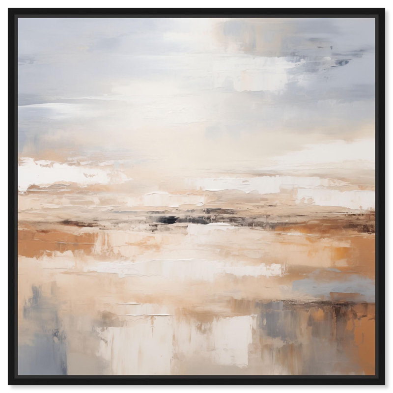 "Coastal Calm", art abstrait neutre par , H 41 po x l 41 po, Cadre flottant noir