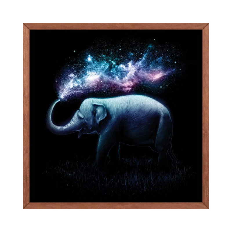 «Elephant Splash» - Impression sur papier avec cadre flottant, H 37 po x l 37 po x P 1,5 po
