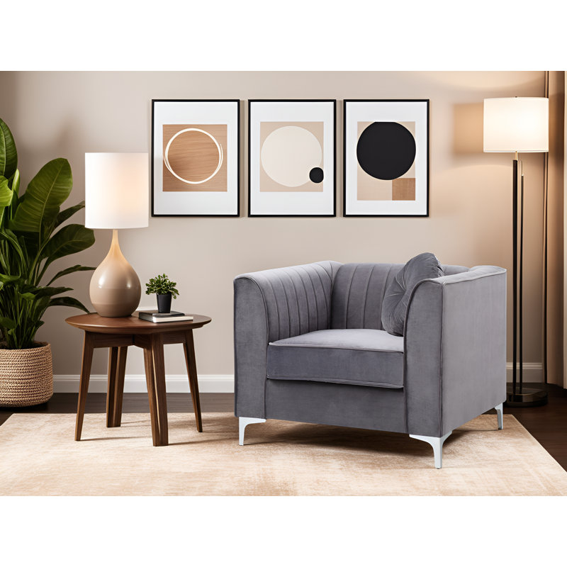 Chaise en velours de suède Tetouan, Gris, 1