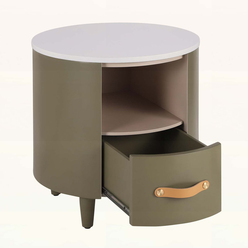 Table de chevet avec tablette ouverte, conception courbée pour la chambre à coucher, Vert