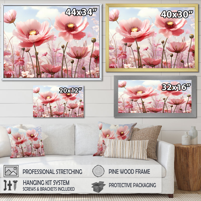 «Rose Glow Sunshine Blooms - Fleurs», art mural, H 16 po x l 32 po x P 1 po, Cadre flottant noir
