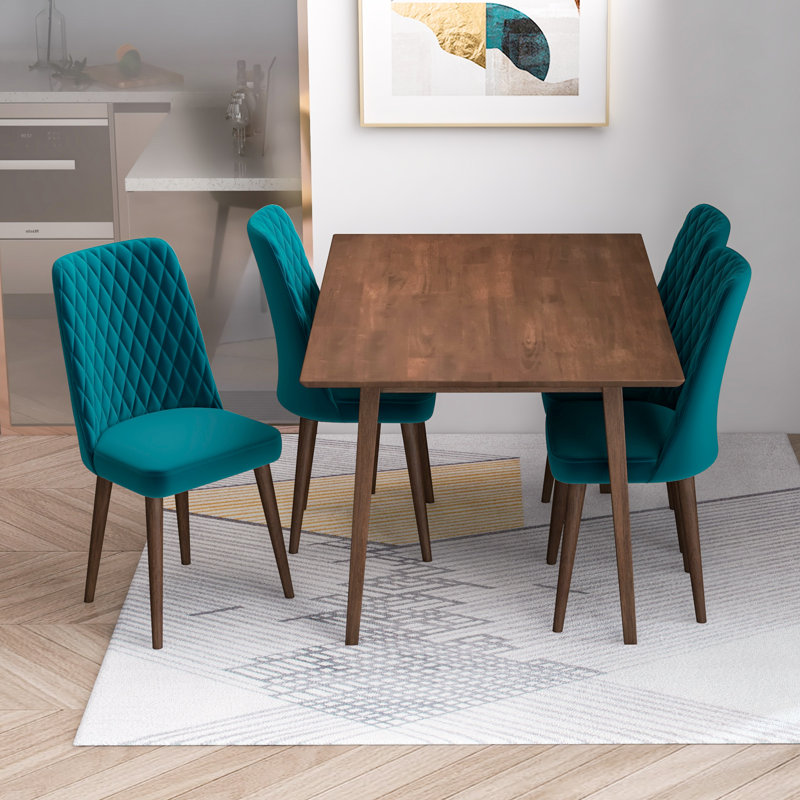 Ensemble de salle à manger en bois d'eucalyptus pour 4 personnes Keyauna