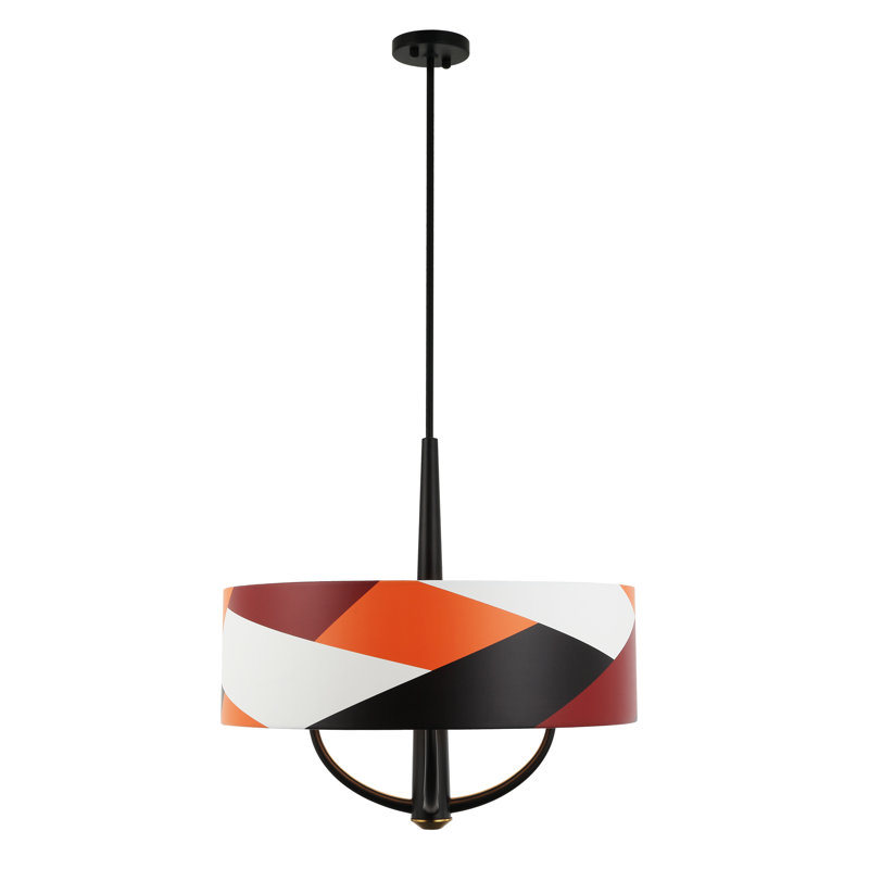 Luminaire suspendu 4 lumières Patchwork - noir / laiton satiné / patchwork
