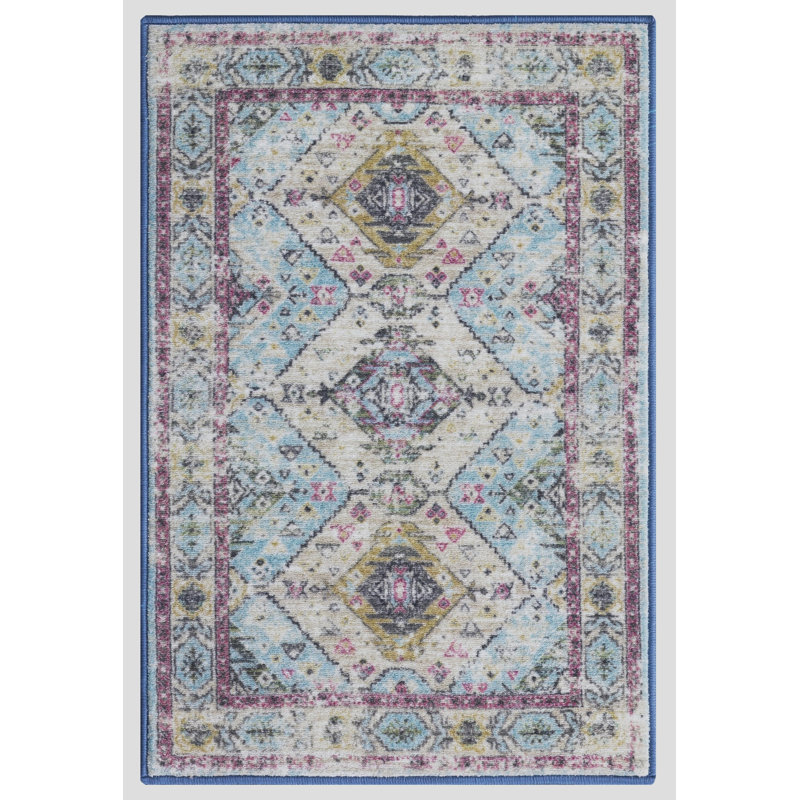 Tapis bleu lavable et antidérapant Lyanne, Rectangle 2 pi 2 po x 3 pi 3 po