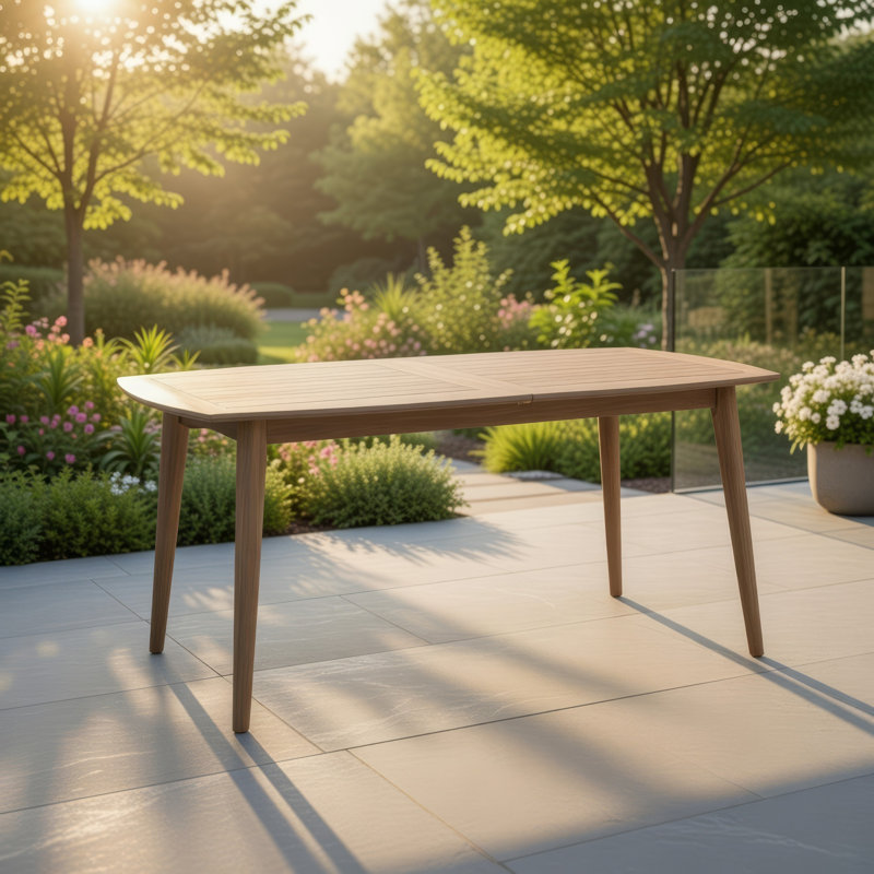 Table de salle à manger de patio avec plateau en bois extensible, 4 pieds en bois