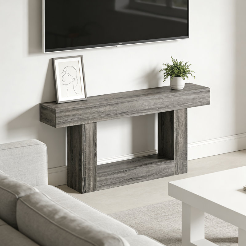 Console en bois gris foncé avec base ouverte pour les petits vestibules