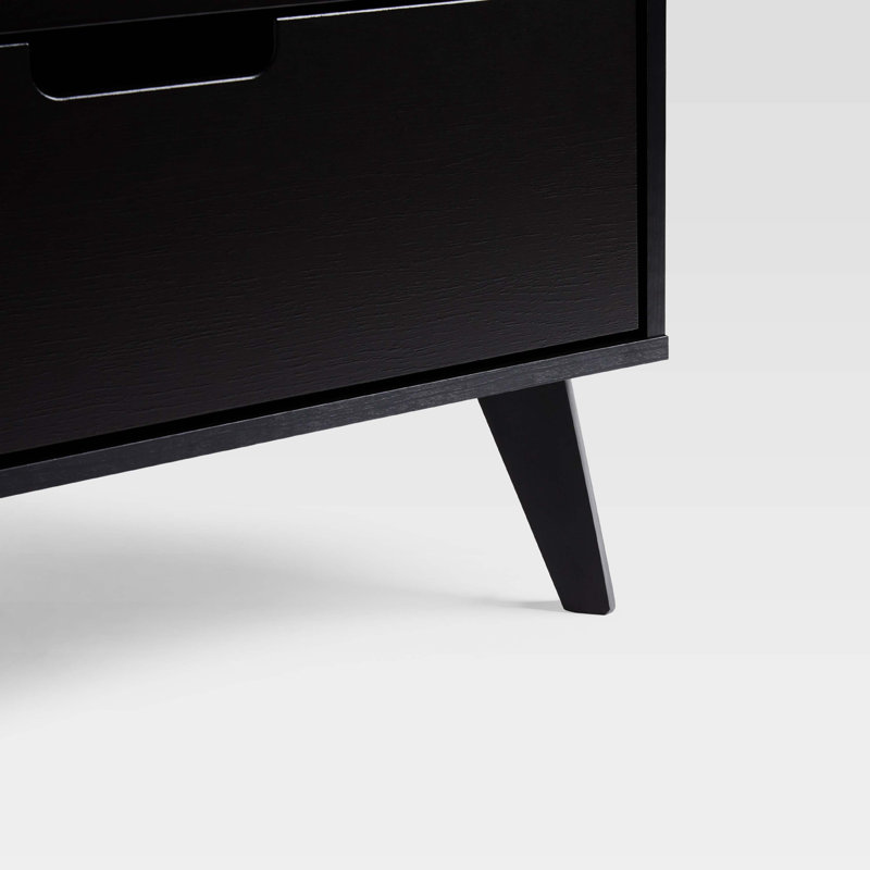 Black Mid-Century Modern 6-Drawer Dresser with Cut-Out Handles