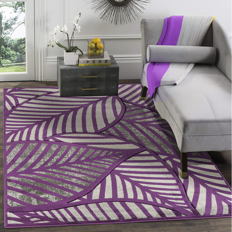 Tapis mauve à motif floral Aruba, Rectangle de 8 pi x 10 pi
