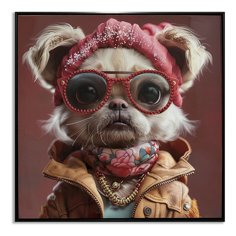 Art mural sur toile femelle "Fancy Dog" - 25 po x 25 po - cadre noir