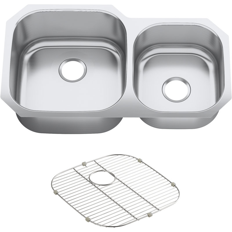 Undertone® Preserve 35-1/8" L x 20-1/8" W x 9-3/4" Under-Mount Extra Large/Medium Double-Bowl Kitchen Sink