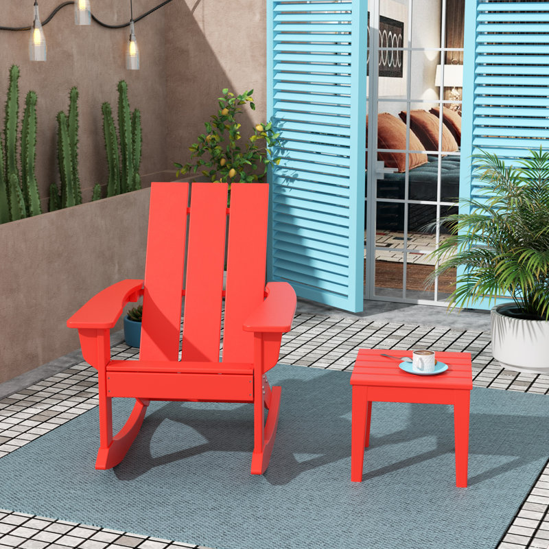 Outdoor Joubert HDPE Plastic Rocking Chair and Table, Red