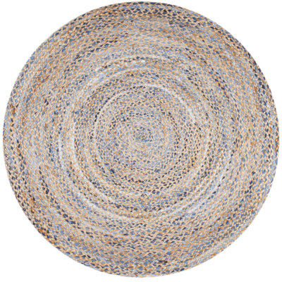 Tapis bleu / beige fabriqué à la main en jute et denim tressé Destrie