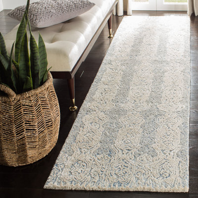 Samaniego Hand Tufted Viscose/Wool Geometric Rug in Ivory/Blue
