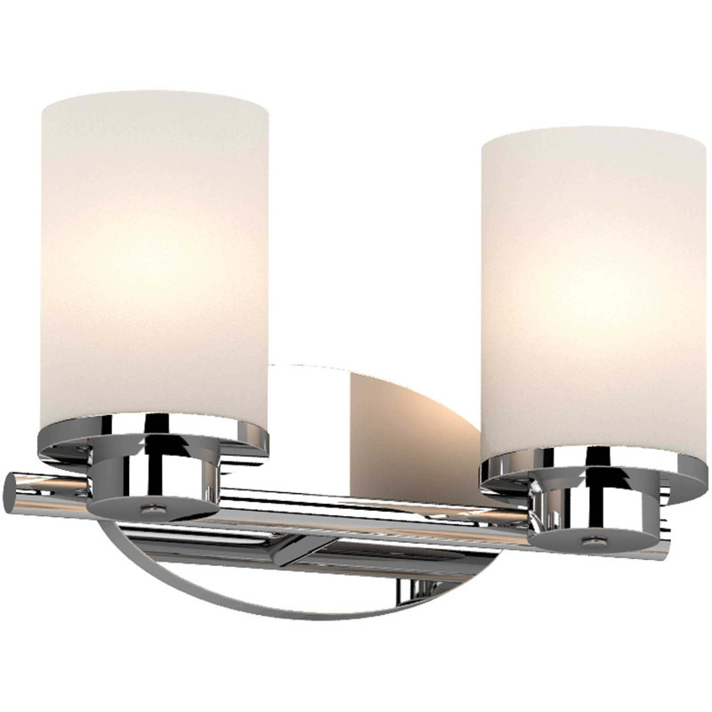 Sharyn 2-Light Indoor Chrome Bathroom Vanity Wall Mount with Frosted Glass Cylinder Shades