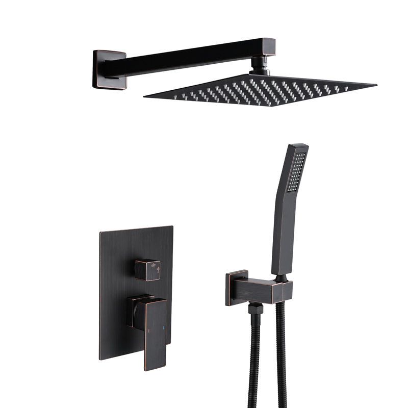 Douche en bronze huilé avec pomme de pluie naturelle de 10 po et douchette à main pour système de salle de bain et robinet à fixation murale