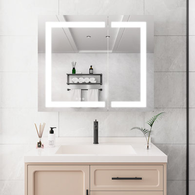 Armoire de rangement à DEL pour salle de bain 30 po - brouillard, double porte, 3000k 6000k, 4 tiroirs et plus, finition thermolaquée avec porte miroir à brouillard lumineux