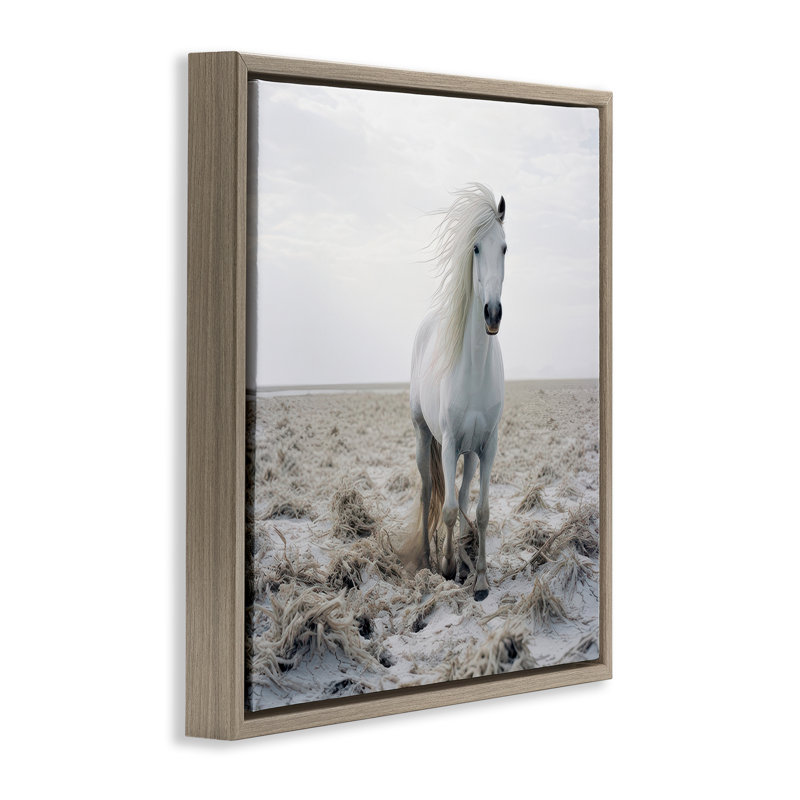 «Windswept Beach Horse», art mural encadré sur toile flottante par Ray Powers, Cadre flottant orme Montalcino