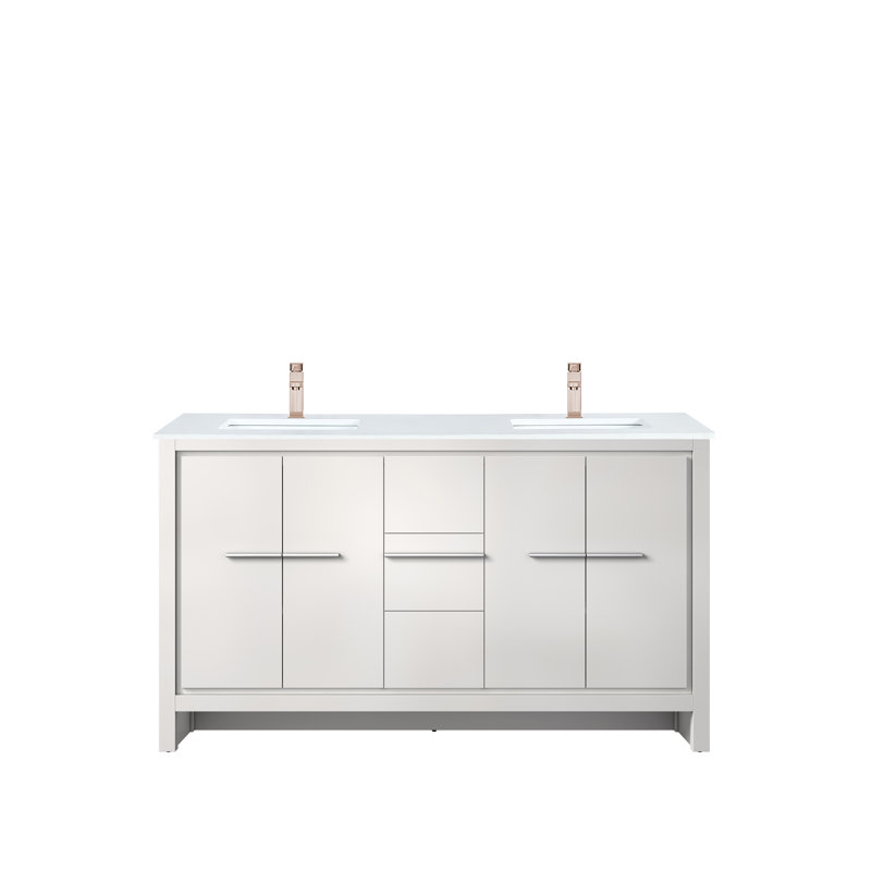 Lafarre 60 in W x 20 in D Double Bath Vanity Faucet Set, White, White Quartz