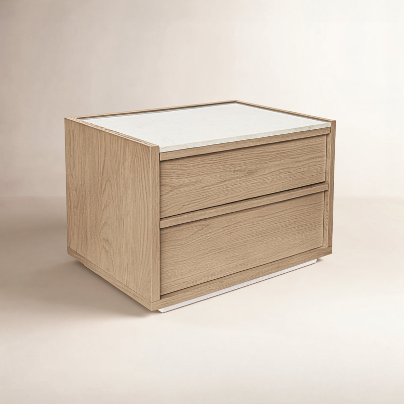 2 - Drawer Nightstand in Dark Grey, Light Rosa/Oak