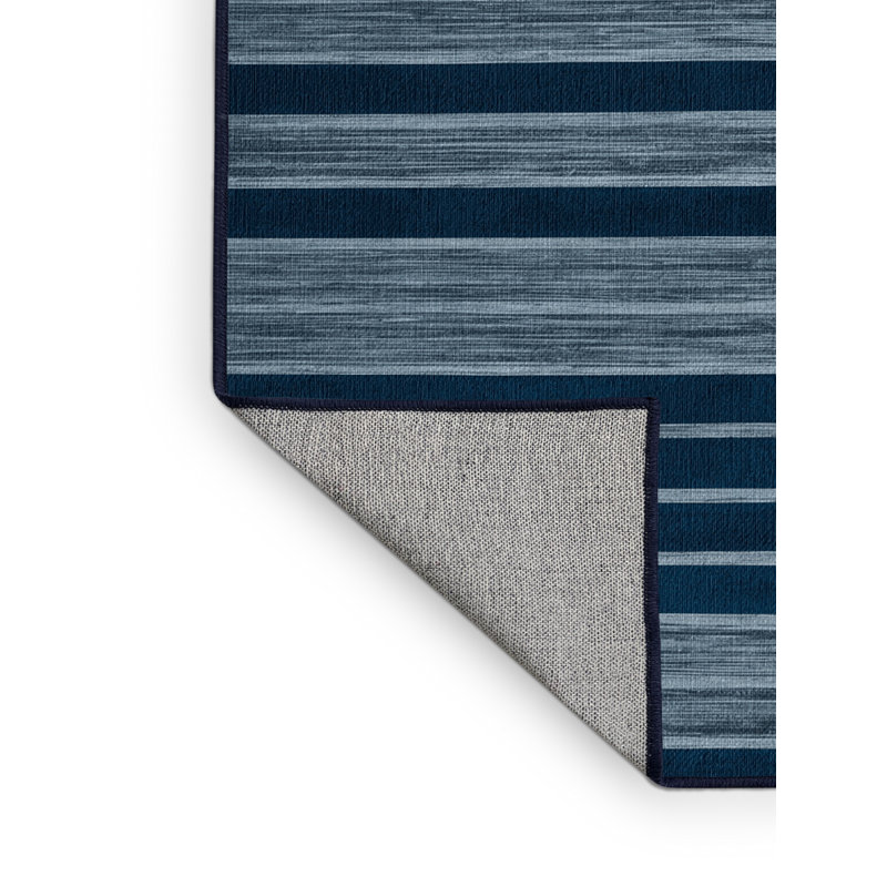 Tapis bleu à rayures horizontales lavable à la machine, Rond 3 pi