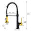 Élégant robinet de cuisine commercial avec tirette en noir et or, poignée simple, finition en acier inoxydable, fuite moderne, matériau, design
