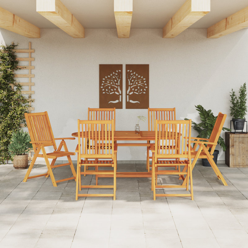 6 - Person Wood Patio Dining Set with Rectangular Table