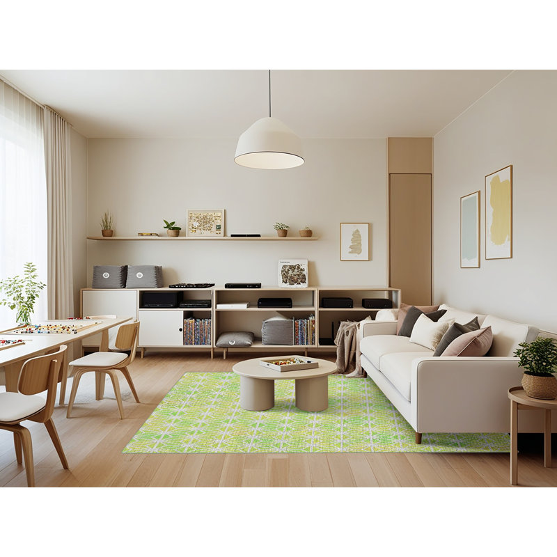 Tapis vert à motif géométrique Satterblanc, Rectangle 7 pi x 9 pi