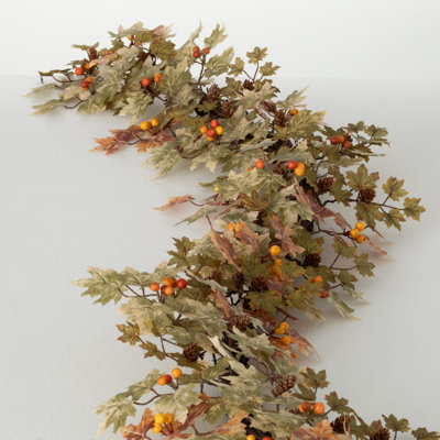 60" Artificial Mini Maple Leaf Garland, Green-Brown