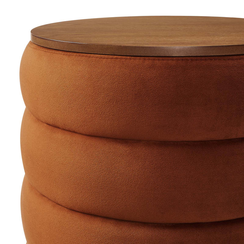Modway Mezzo 17.3" Wide Velvet Round Storage Ottoman, Rust Performance Velvet