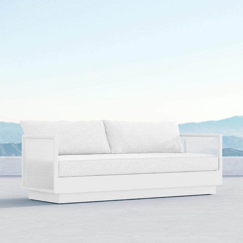 Porto 85.83" Wide Outdoor Reversible Patio Sofa with Cushions, Matte White Frame/Cloud Cushion