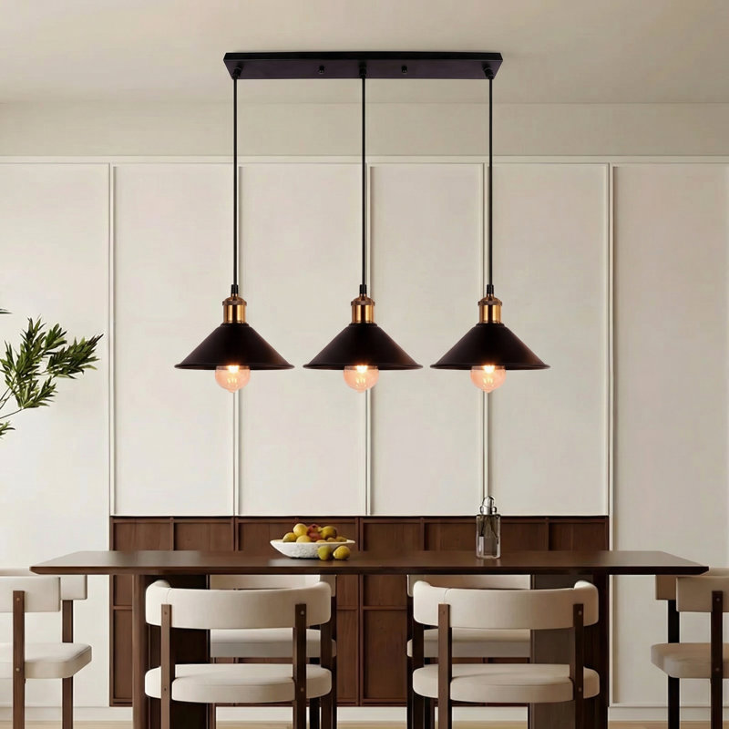  3-Light Industrial Pendant Light Fixture, Adjustable Metal Hanging Lamp, Vintage Pendant Lighting for Kitchen,Restaurant,Dining Room,Cafe(Bulb Not Included)