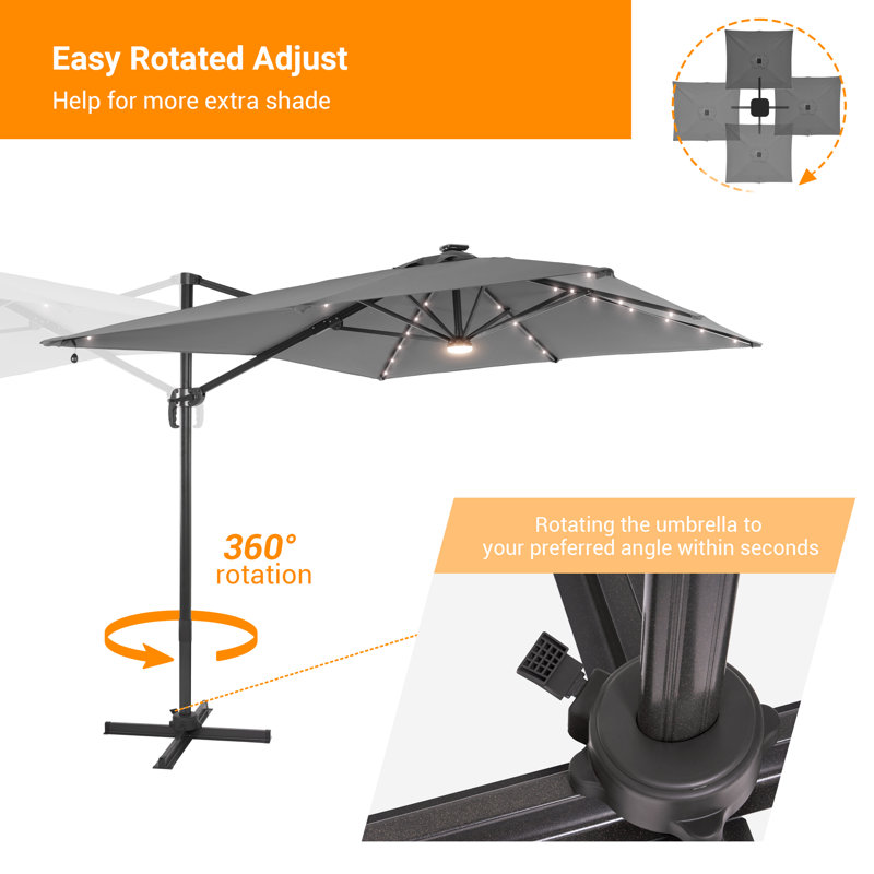 Ronnett 120'' x 96'' Rectangular Lighted Cantilever Umbrella, Gray
