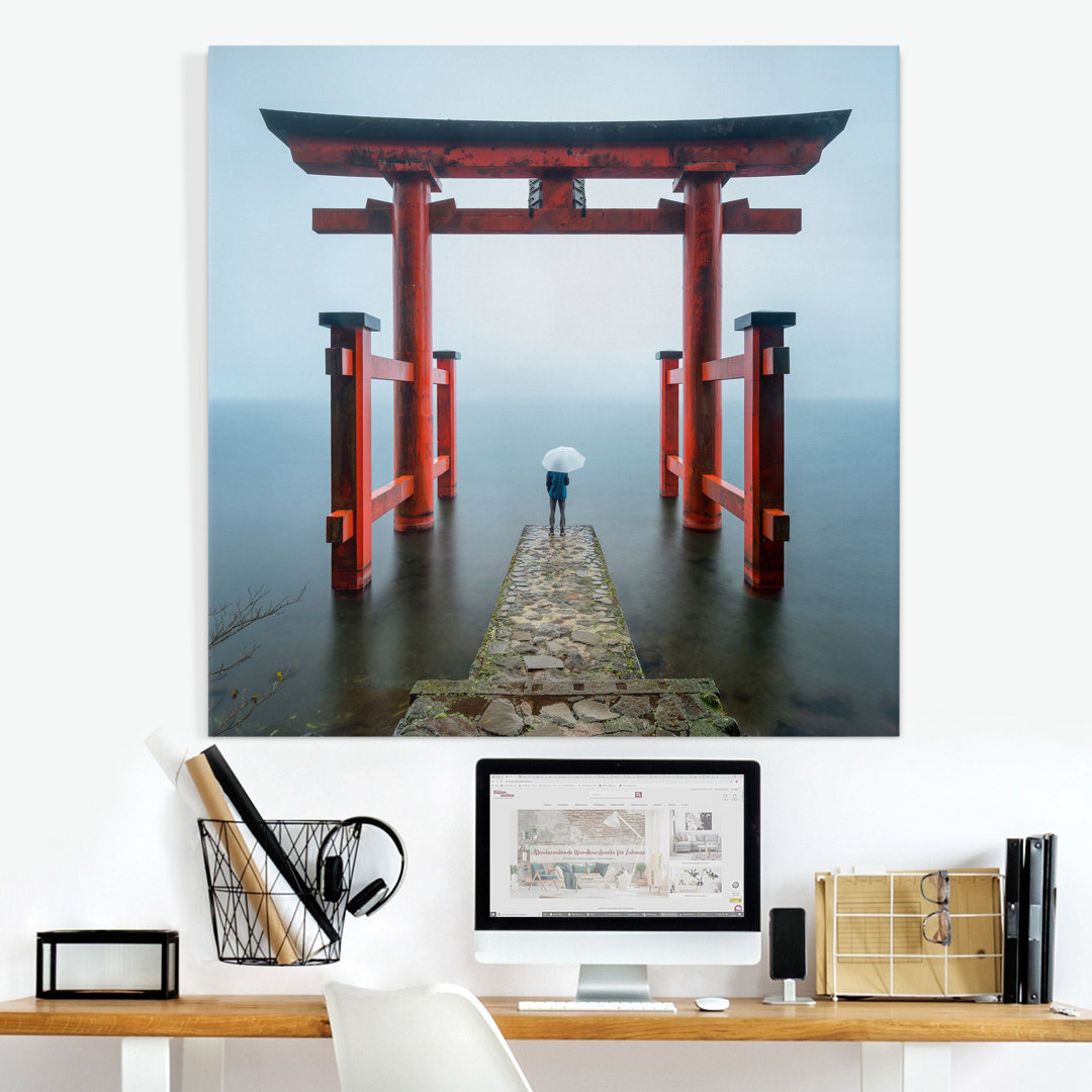 Leinwandbild - Rotes Torii Am Ashi-See