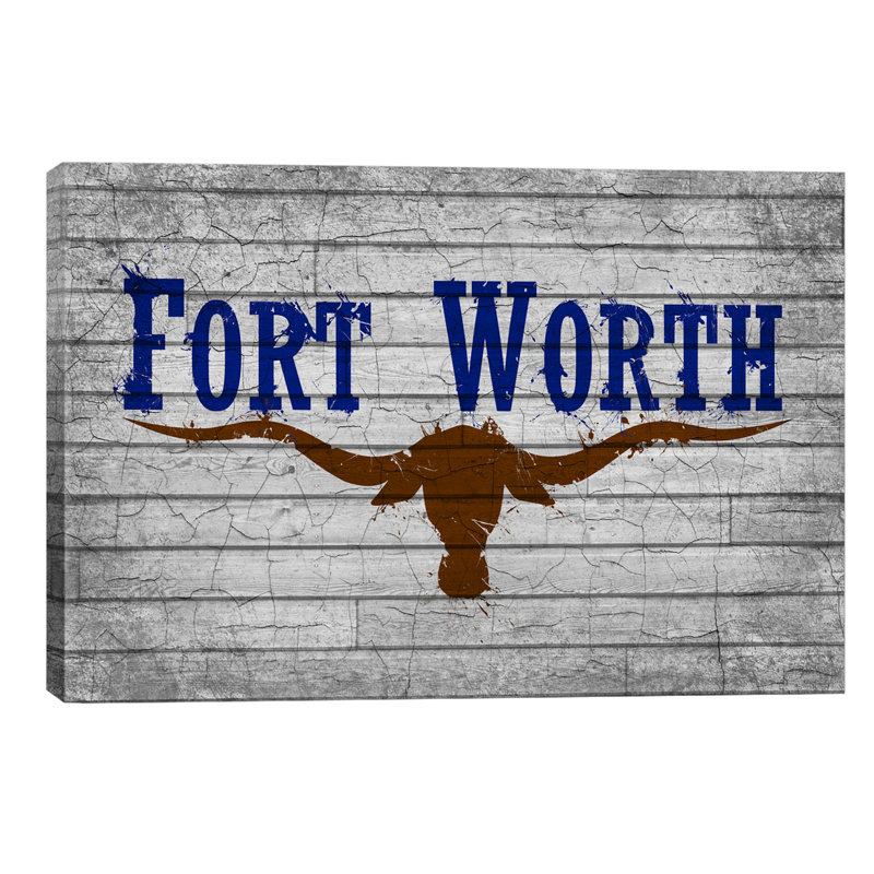 Fort Worth, Texas Cracked Fresh Paint City Flag On Wood Planks - Print on Canvas, No Frame