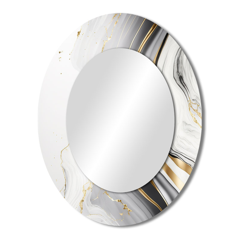 Abstrait géométrique marbre gris vagues III - miroir mural moderne gris, 43 po x 33 po