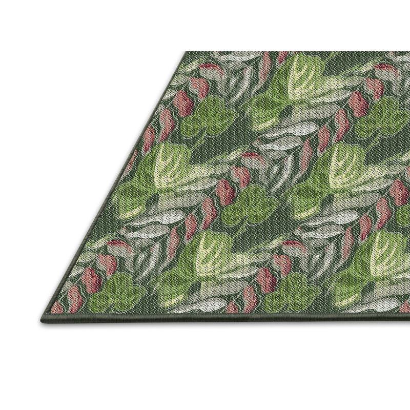 Tissé à la machine à partir de laine et de polyester vert/brun Tapis décoratif, Rectangle 7 pi x 9 pi