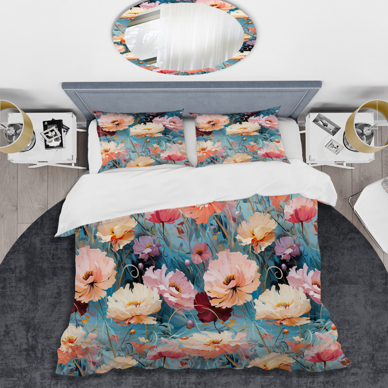 Ensemble de housse de couette V Pink Monets, Housse de couette simple + 1 taie décorative stan