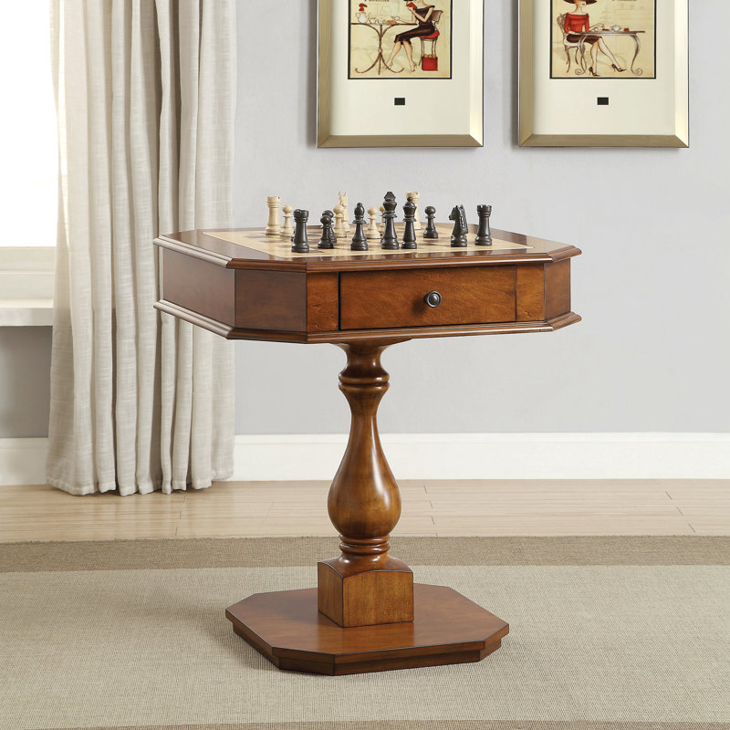Table de jeu réversible Chess Checker avec plateau de jeu (Figurines d'échecs non incluses), Brun