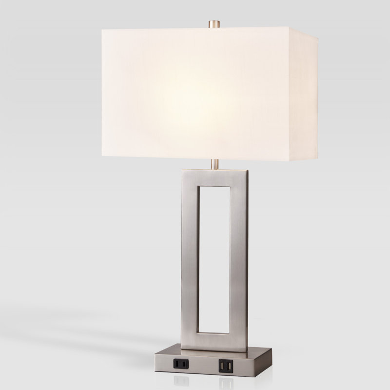 Leanore Metal USB Table Lamp, White, Nickel