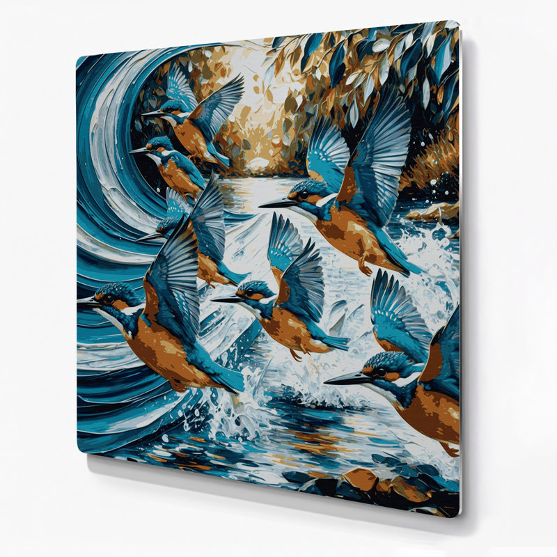 Oiseau martin-pêcheur gris, art mural en métal, H 8 po x l 8 po