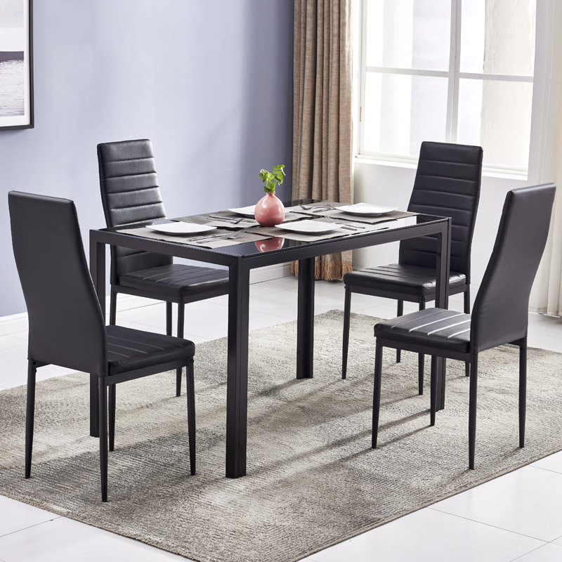 4 - Person Dining Table Set Tempered Glass & Iron, 7 Pieces: Table, 6 Chairs