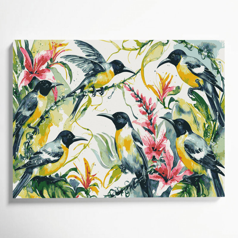Oiseaux, art mural sur toile beige, H 8 po x l 10 po