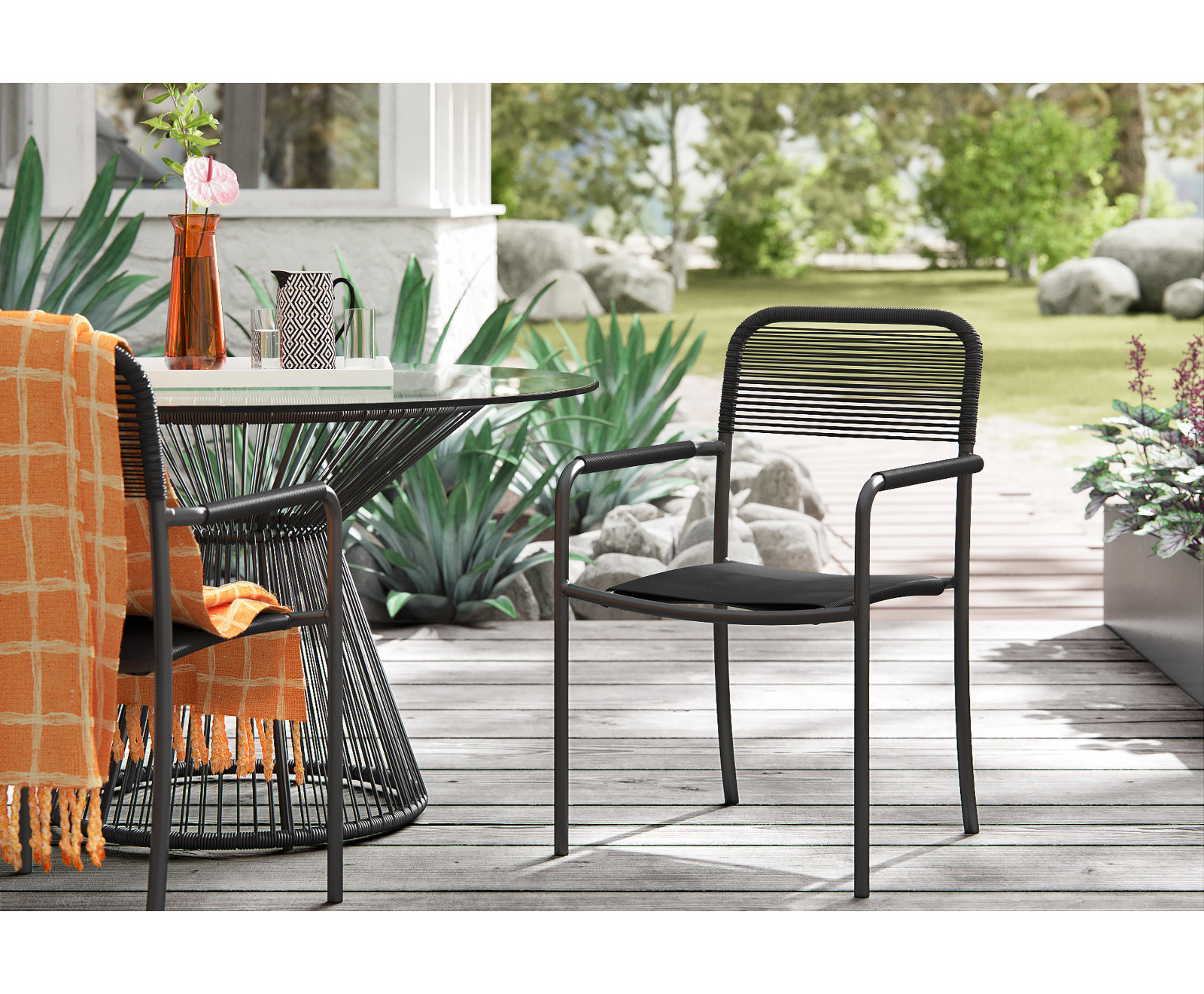 Brighton Stackable Patio Armchair, Black