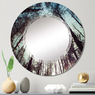 High Forest Trees And Blue Sky - Miroir mural traditionnel rond