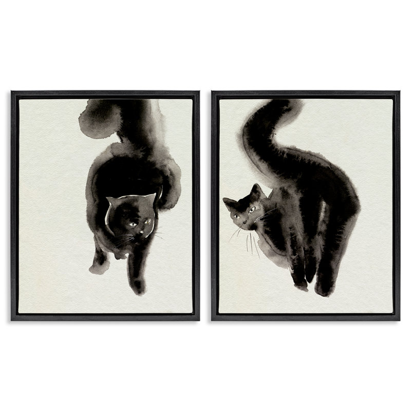  Ensemble de 2 toiles flottantes encadrées Minimal Cats par Melissa Wang, H 31 po x l 25 po, Cadre flottant noir de jais