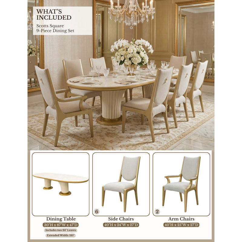 Scotts Square 9-piece Dining Room Set, 9 Pieces: Table, 8 Chairs